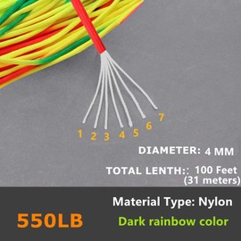 GeGeDa Rainbow Paracord 7 Core Nylon Parachute Cord Camping Rope 100FT … (Dark Rainbow, 100)