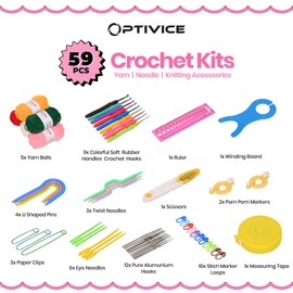OPTIVICE Crochet Kit Crochet Hooks Set for Beginners Adults Knitting Kit Ergonomic Metal Crochet Hooks Knitting Accessories Tools Crochet Wool Yarn Storage Case Needles Crochet Starter Kit (Pink)