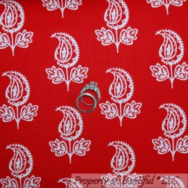 Michael Miller Fabrics BonEful Fabric FQ Cotton Quilt Red White Leaf Flower Paisley Calico Xmas VTG Dot
