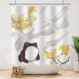 GBYcLyw Funny Long Shower Curtain Unimpressed Frog Japanese Style Shower Curtain Sets Anime Art Cute Bath Curtain Waterproof Fabric Asian Curtain for Bathroom 72x84 inches