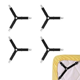 4 pieces adjustable bed sheet straps, triangle bed sheet clips, 3-way adjustable triangular sheet straps, sheet attachment, fixing clip, ceiling strap, sling, mattress cover, sheet clip (black)