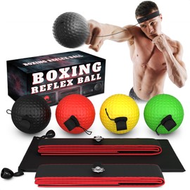 Boxing Reflex Ball Set with 4 Difficulty Balls & 2 Adjustable Headbands – Reaction Ball Training Kit for Adults, Improves Speed, Focus & Coordination, Great Gift for Men, Boxers & Fitness Fans