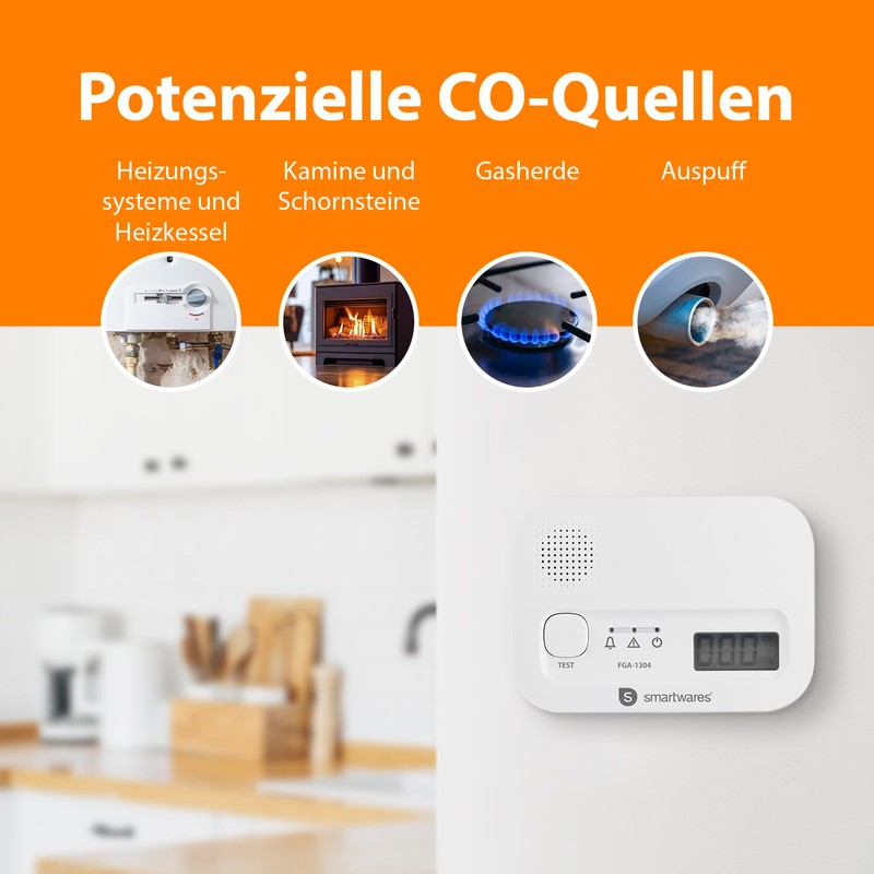 Smartwares FGA-13042 Carbon Monoxide Detector with Display and LED Indicators