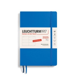LEUCHTTURM1917 370569 Weekly Planner 2025, Medium A5 Softcover, 12-Month Planner, 80 g, Lined - Sky