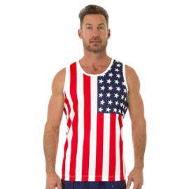Pacific Surf Men's American Flag Tank Top Shirt, Vertical Stripes Half Stars, Large