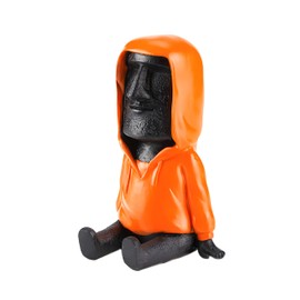 Moai Easter Island Statue Decoration with Smartphone Stand, Retro Figure Home Office Ornament with Phone Holder, Moai Statue with Green Coat for Bookshelf, Desktop Decoration, Black
