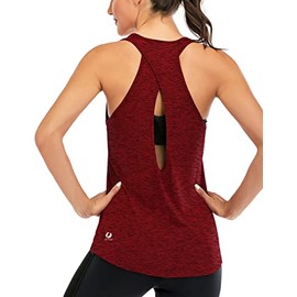 ICTIVE Womens Cross Backless Workout Tops for Women Racerback Open Back Shirts Athletic Sleeveless Clothes Burgundy XL