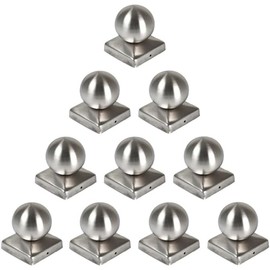 Set of 10 Post Caps, Stainless Steel, Shape: Ball, 9 x 9 (9.1 x 9.1) cm Square, Rustproof, Fence Post Caps, Fence Caps, Post Cover, Fence Post Cover