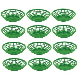 TrueCraftware- 8" Round Fast Food Basket Green Plastic Set of 12- Fry Fast Food Reusable Foodservice Restaurant Diner Tray Plates Restaurant Supplies Deli Serving Chicken Burgers Sandwiches & Fries
