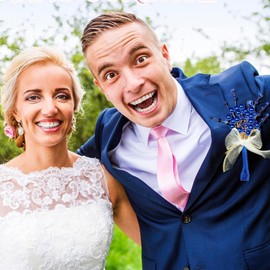 CROWN GUIDE Pearl Boutonniere for Men Wedding, Groom and Groomsmen Boutonniere for Wedding Ceremony Anniversary, Formal Dinner Party, Prom Homecoming Suit Corsage Blue