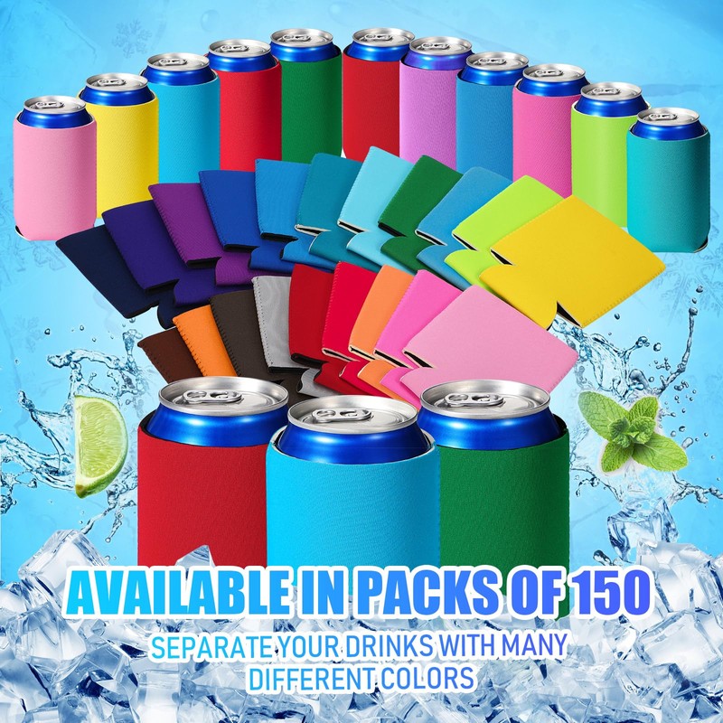 Sunnyray 150 Pack of Beer Can Coolers Bulk, Blank Stlyle,