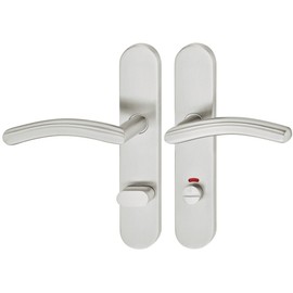 JUVA Door Handle Set Long Plate - Door Fitting Toilet Bathroom Left - 1 Piece Door Handle Set for Room Doors with Mounting Material - Door Handles Matte Brushed Stainless Steel - Door Handle Set