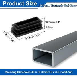 uxcell 24pcs Rectangle Tube End Caps 1 9/16 x 19/32 Inch Plastic Hole Plug Metal Tube Post Chair Leg Table Bookshelf Furniture, Black