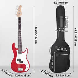 LETSROCK Bass Guitar Case, Bass Guitar Gig Bag 0.38 Inch Thick Padding Backpack Soft Electric Bass Guitar Bag Dual Adjustable Shoulder Strap Pocket & Back Hanger Loop Black