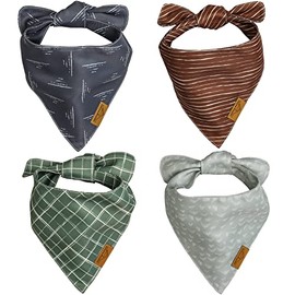 Remy+Roo Bandanas para perro – Paquete de 4 | Logan Set | Tela duradera de alta calidad | Forma única | Ajuste ajustable | Múltiples tamaños disponibles (grande)