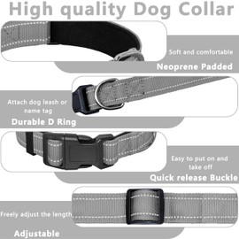 Seyezo Reflective Dog Collar, Soft Neoprene Padded Pet Collar for Small, Medium, Large Dogs, Adjustable Puppy Collars with Quick Release Buckle, Safe Breathable Nylon Dog Collars for Puppies(Gray,XS)
