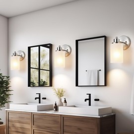 2 Pack Bath Vanity Light Fixtures, Indoor Brushed Nickel Wall Sconces Light with White Frosted Glass Shade, Modern Elegant Bathroom Wall Mounted Lighting for Bedroom Living Room, Porch, Kitchen