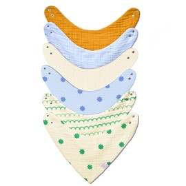 NINTARABABY Bandana Bibs - 100% Organic Premium Muslin Cotton, Absorbent, Soft, Adjustable Snap Buttons, Reversible, 7-Layers for Drooling, Teething, Feeding, Gifts for Babies Ages 0-3, Pack of 6