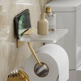 ZYHSLZ Porta Papel de Baño con Soporte de Acrílico Transparente, Porta Rollos Papel de Baño, Accesorios de Moda para el Baño, Sin Perforación, Elegante, Ideal para Baños Modernos Organizados (Plata)