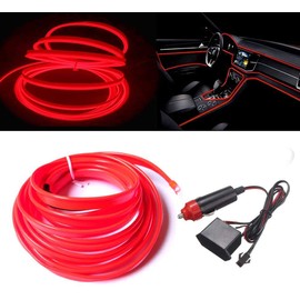 MaxLax El Wire Red Interior Car LED Strip Lights, 10m neon Wire 12V with Fuse Protection for Automotive Car Interior Decoration with 6mm Sewing Edge