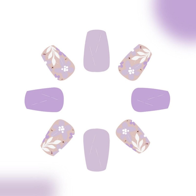 Purple Press on Nails Medium Coffin Fake Nails with Lilac