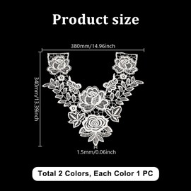 AHANDMAKER 2Pcs Lace Neckline Collar Patches, Black & White Rose Lace Applique Patches, Vintage Floral Lace Fabric Trim, Embroidery Applique for Sewing Crafts Wedding Dress Clothes Accessory