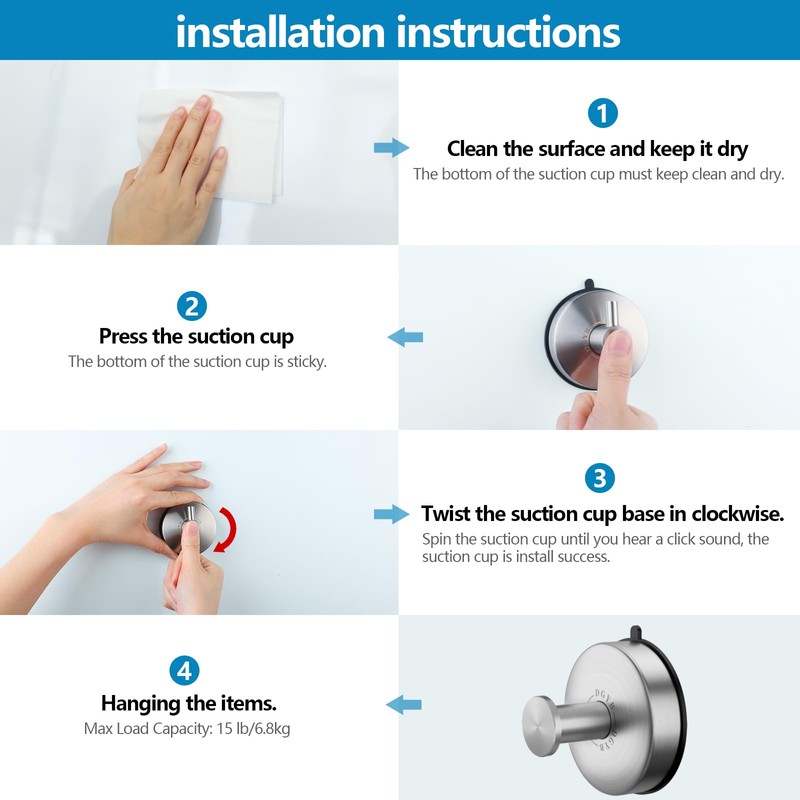 DGYB Suction Cup Hooks for Shower Brushed Nickel Bathroom Hooks