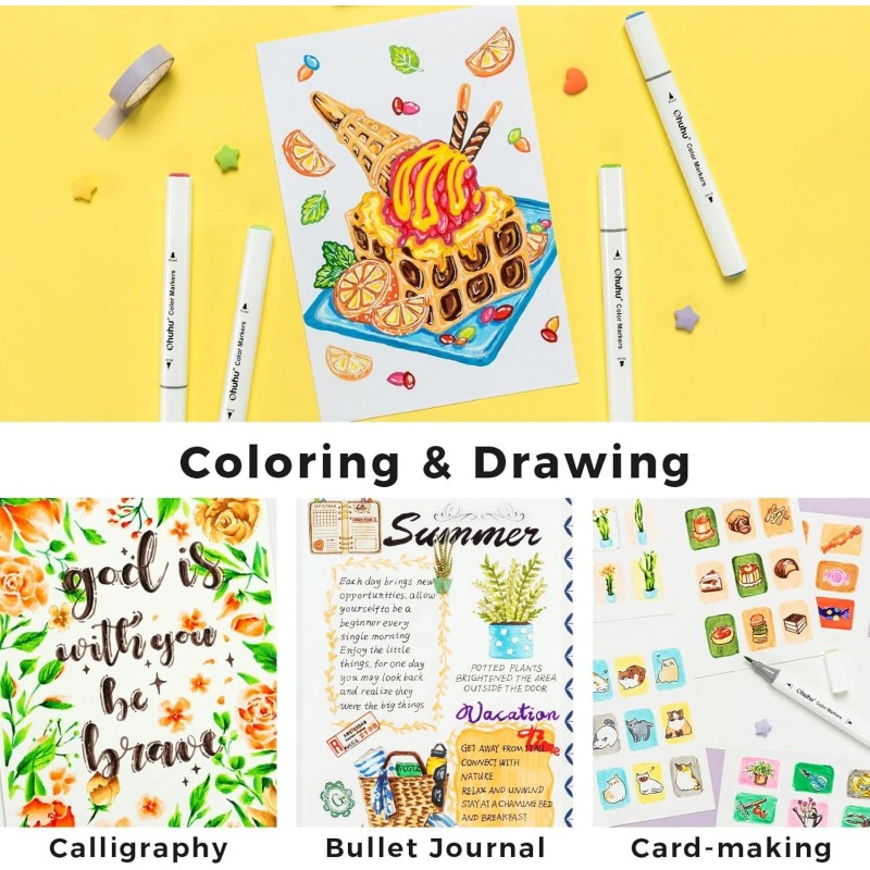 Ohuhu Markers 60 Colors Water-based Chisel & Brush Art Markers