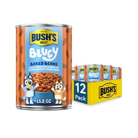 BUSH'S BEST 15.8 oz Canned Bluey Original Baked Beans, Source of Plant Based Protein and Fiber, Low Fat, Gluten Free, (Bluey), (Pack of 12)