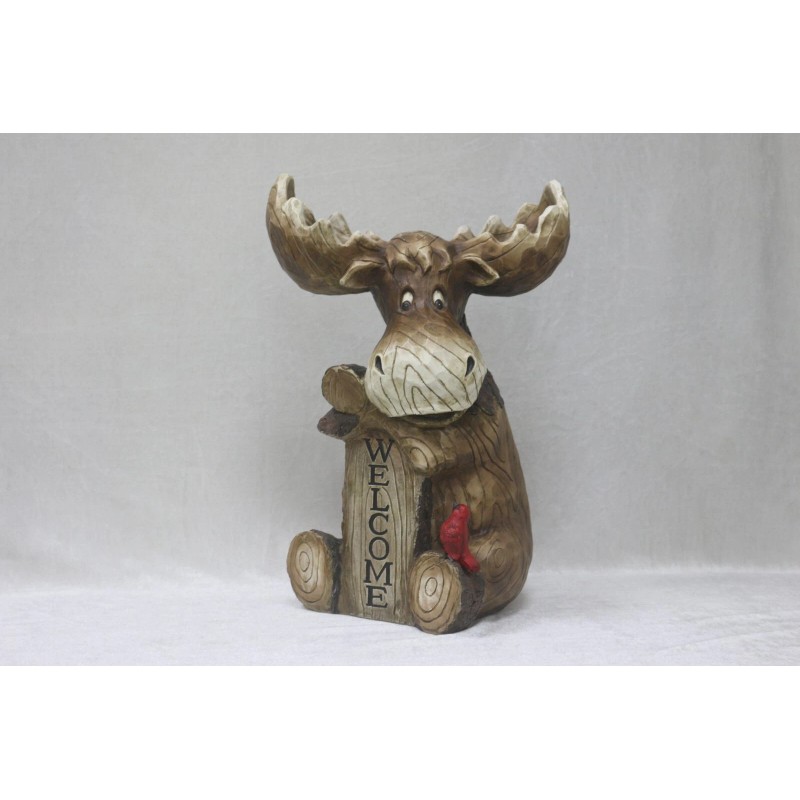 Hi-Line Gift Ltd. Moose With Cardinal Garden Welcome Sign Resin