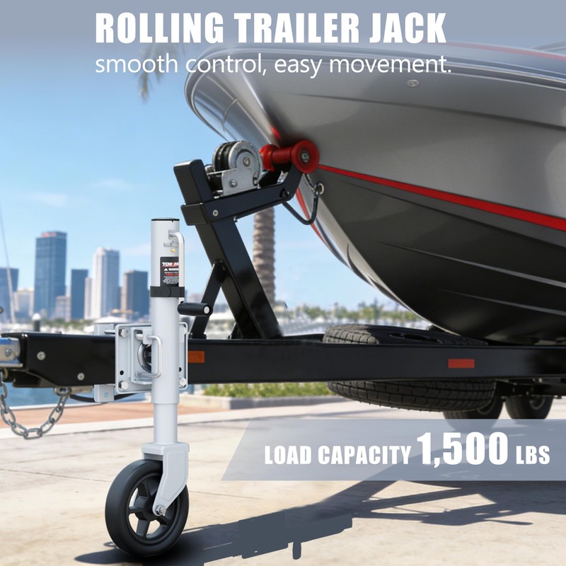 TOWKING 8" Spoke Wheel Trailer Jack, 10" Vertical Movement, 1500