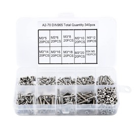 PENGLIN 340 Pcs Cross Hole Countersunk Machine Screws M3 Nuts Set Flat Head Screws Stainless Steel Screws M3 9 Sizes with Storage Case