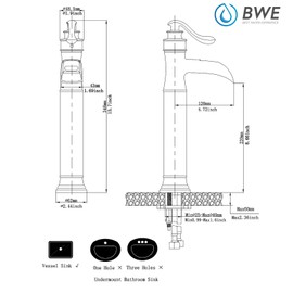 BWE Bronze Vessel Sink Faucet Waterfall Single Handle Bathroom Faucet One Hole Tall Body Vanity Faucets with Faucet Supply Hose Deck Mount,Oil Rubbed Bronze