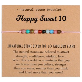 Miss Pink 10 Year Old Birthday Gifts Ideas, 10 Year Old Bracelet 10th Birthday Bracelet Gifts for Daughter Granddaughter Happy 10th Birthday Natual Crystal Beads Bracelet with Card for Her