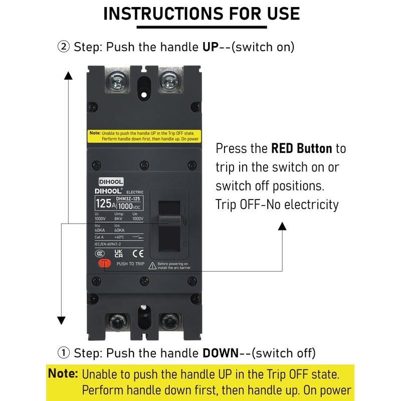 DIHOOL 125 Amp DC Circuit Breaker 125A Disconnect Switch Dual