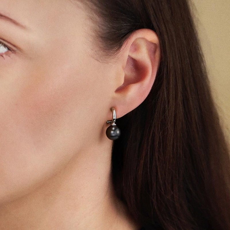 Traveller 114302 Women's Clip Earrings Silver Pearl 10 mm Black
