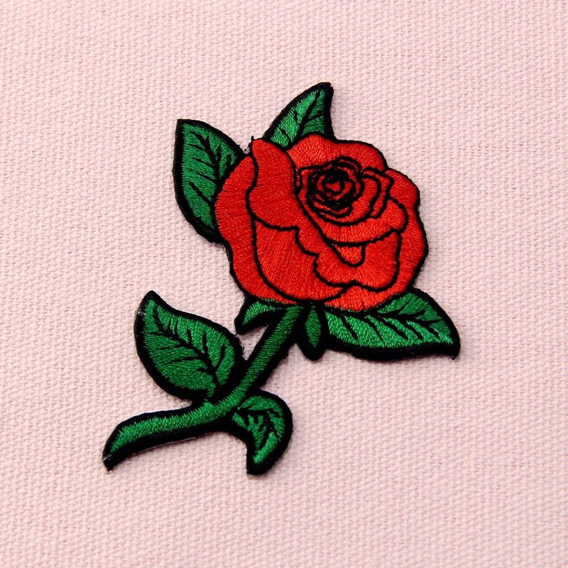 Red Rose Patch Embroidered Badge Iron On Sew On Emblem