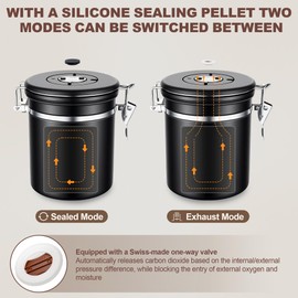ShanSon Coffee Canister Airtight Coffee Container Stainless Steel Coffee Bean Storage Container with Scoop Coffee Canister for Beans Grounds Sugar Flour Tea Cereal,16OZ, Black