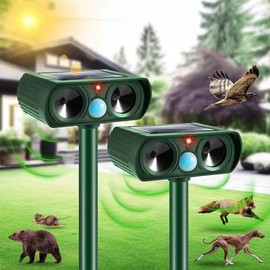 2Pack Deer Squirrel Rabbit Cat Repellent Outdoor Solar Ultrasonic Animal Repeller Waterproof Raccoon Deterrent with Motion Sensor to Keep Dog Skunk Possum Rodent Coyote Out of Garden Yard Farm