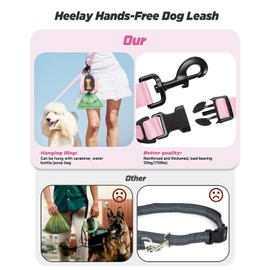 Heelay Hands Free Dog Leash, 8.2ft Multifunctional Crossbody Rope with Explosion-Proof Handle and Adjustable Training Hands Free Leash for Medium/Large Dogs Walking,Light Pink