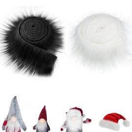 2Pcs Faux Fur Fabric, 5 x 150 Cm White Fur Fabric, Fluffy Black Fur, White Fur, White Faux Fur, Black Faux Fur, for Gnomes Beard Santa Claus Hair Dwarf Cosplay Costume DIY Craft Decoration (2)