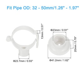 QUARKZMAN Pack of 12 PVC Pipe Clamps with Base, Suitable for 32-50 mm Outer Diameter Pipes, Adjustable Plastic Pipe Bracket Clamp, Water Pipe Support for Pipe Connections, White