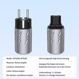 Viborg VE502R+VF502R High End Schuko Plug Power Plug + HiFi IEC Plug (Pure Copper Rhodium-Plated)