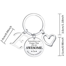 Sometimes You Forget You're Awesome Letter A-Z Keyring Encouragement Initial Alphabet Keychain Inspirational Keychain Gifts (Letter E Keychain)