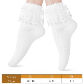Yolev Lace Ruffle Frilly Socks for Women, Pearl Lace Ankle Socks Girls Frilly Socks White Lace Socks Cute Communion Socks Decorative Christening Socks