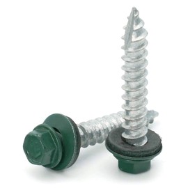 Hex Washer Head Mechanical Galvanized Roofing Screws Green Finish - #14 x 1" Qty 250