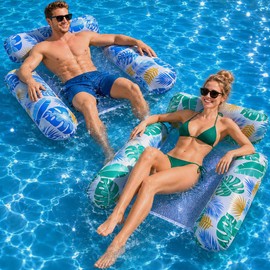 Pool Inflatables, 4 In 1 Inflatable Pool Floats Hammock, Swimming Inflatable Tanning Pool Toys Chair Water Hammock for Mattresses Seat Floating Mattress (2 Pack)