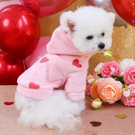 ANIAC Pink Dog Hoodies for Small Dog Valentine’s Day Puppy Clothes with Leash Ring Cute Heart Pattern Cat Sweater Hooded Pet Sweatshirt for Chihuahua Kitten(Pink Heart, Large)