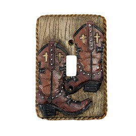 Urbalabs Western Cowboy Boots Roper Wood West Look Decorative Light Switch Outlet Wall Plate Covers Country Home Rustic Light Switch Covers Single Double 2 Gang Switch Plates (Single Switch)