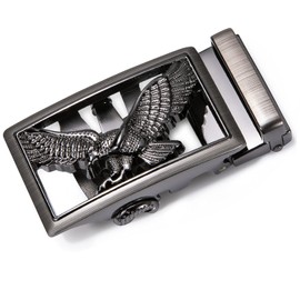 Barry.Wang Men's Leather Belt Black Ratchet Belt with 3 Automatic Buckles Adjustable Strap Business Gift Box, eagle burgundy silver